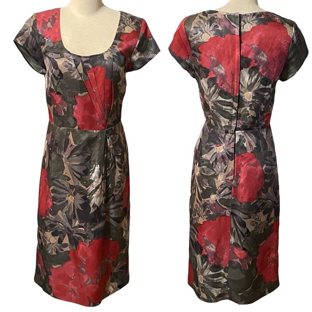 Gorgeous Cap Sleeve Mad Men Dress by Banana Republic Floral Pattern Round Neck 4